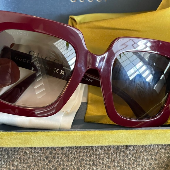 Gucci GG0328S 006 oversized square sunglasses dark red
